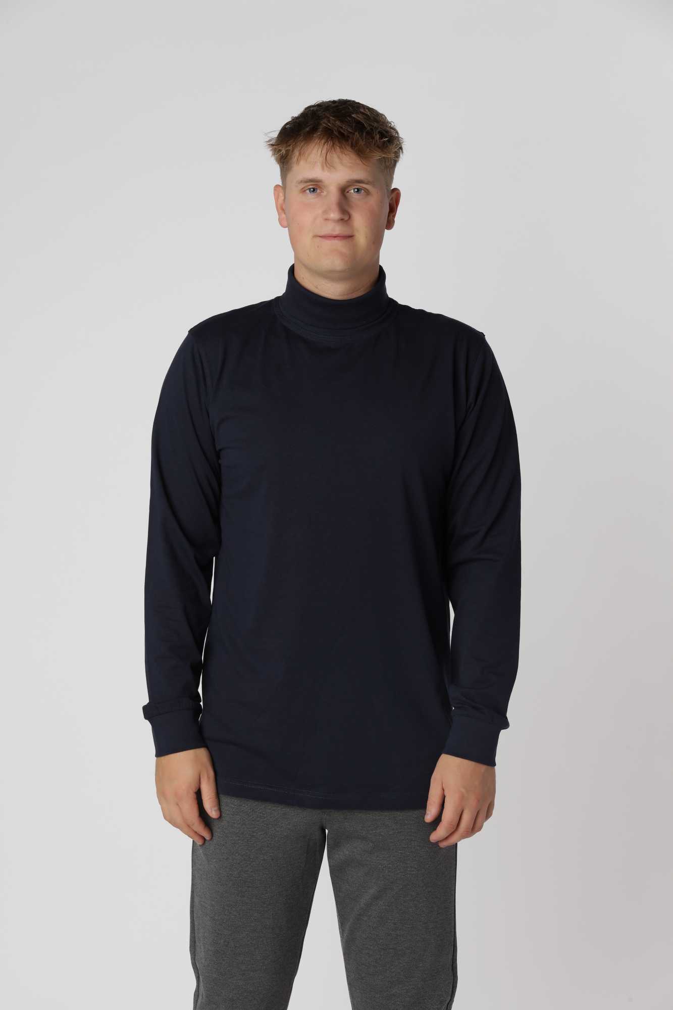 Navy Turtleneck T-shirt i blød bomuldsblanding med høj hals og tidløst, stilrent design.