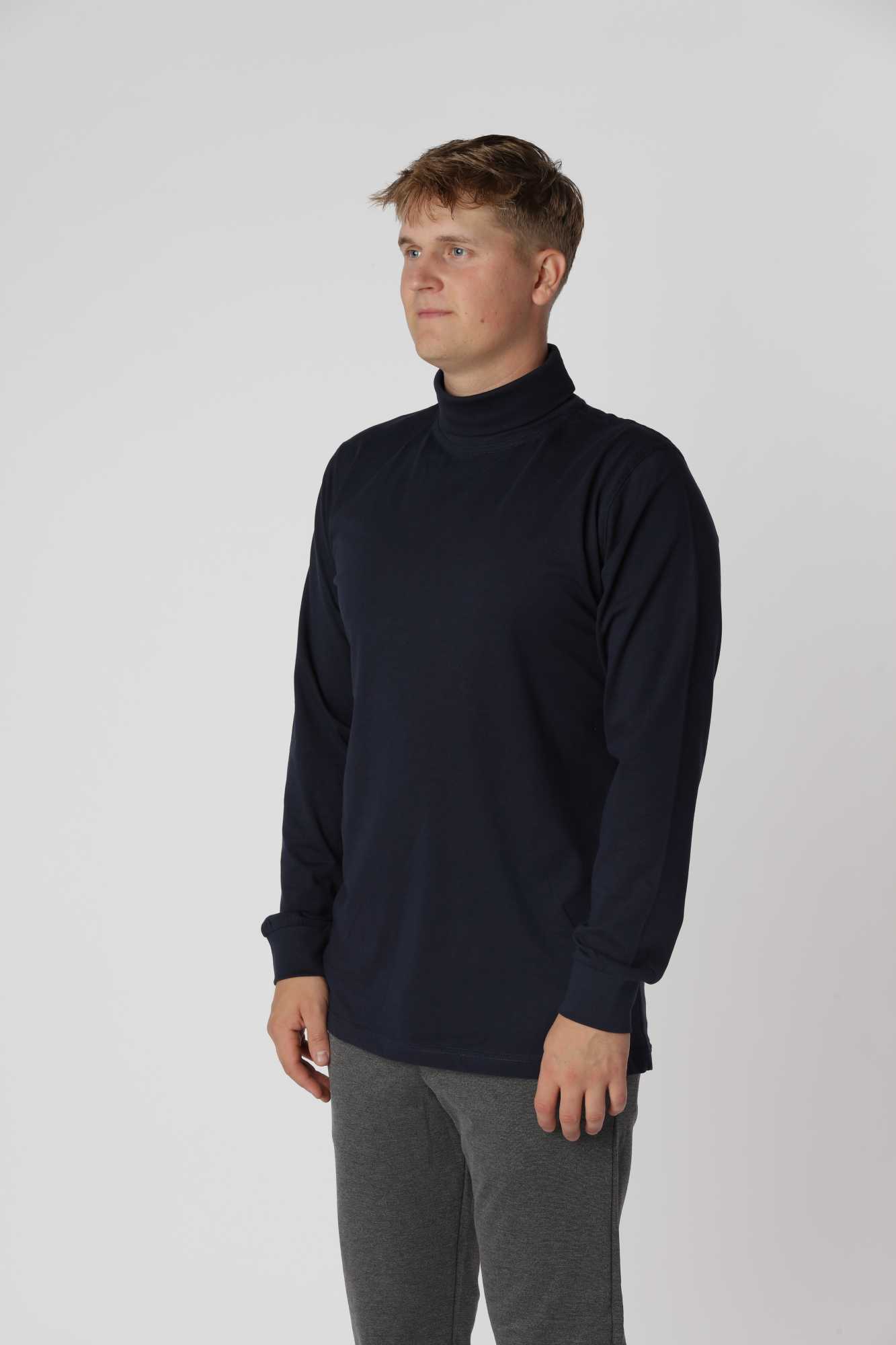 Komfortabel Navy Turtleneck T-shirt i åndbar kæmmet bomuld, velegnet til brug hele dagen.