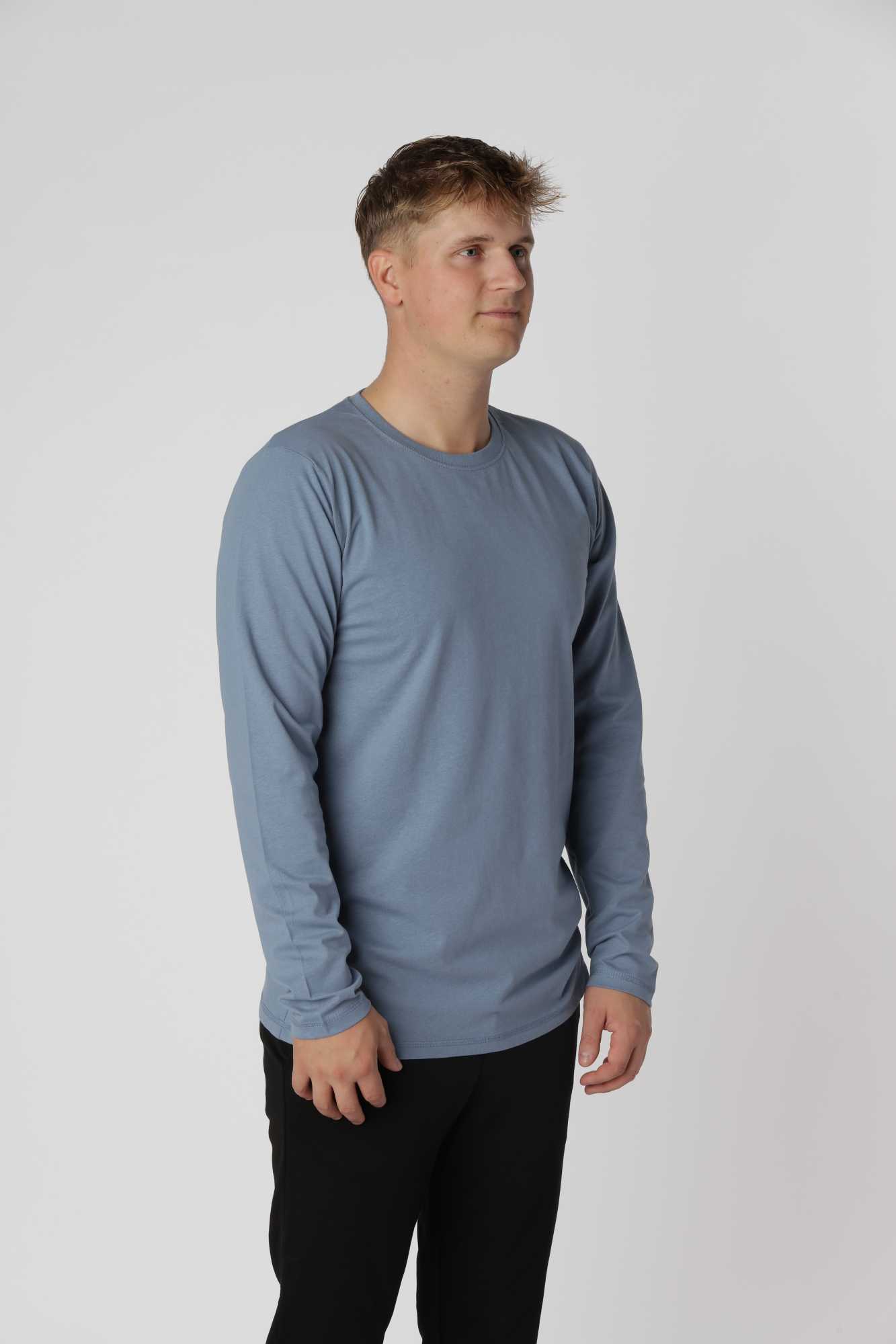 Denim Essential langærmer t-shirt i farven Denim med klassisk rund hals