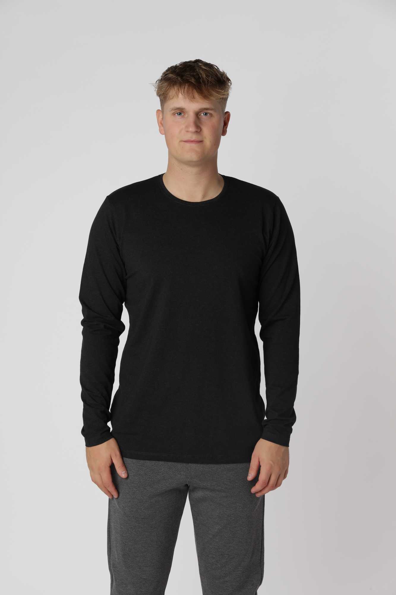 Alsidig Shape langærmet t-shirt i farven meleret sort, blød økologisk bomuld til daglig brug