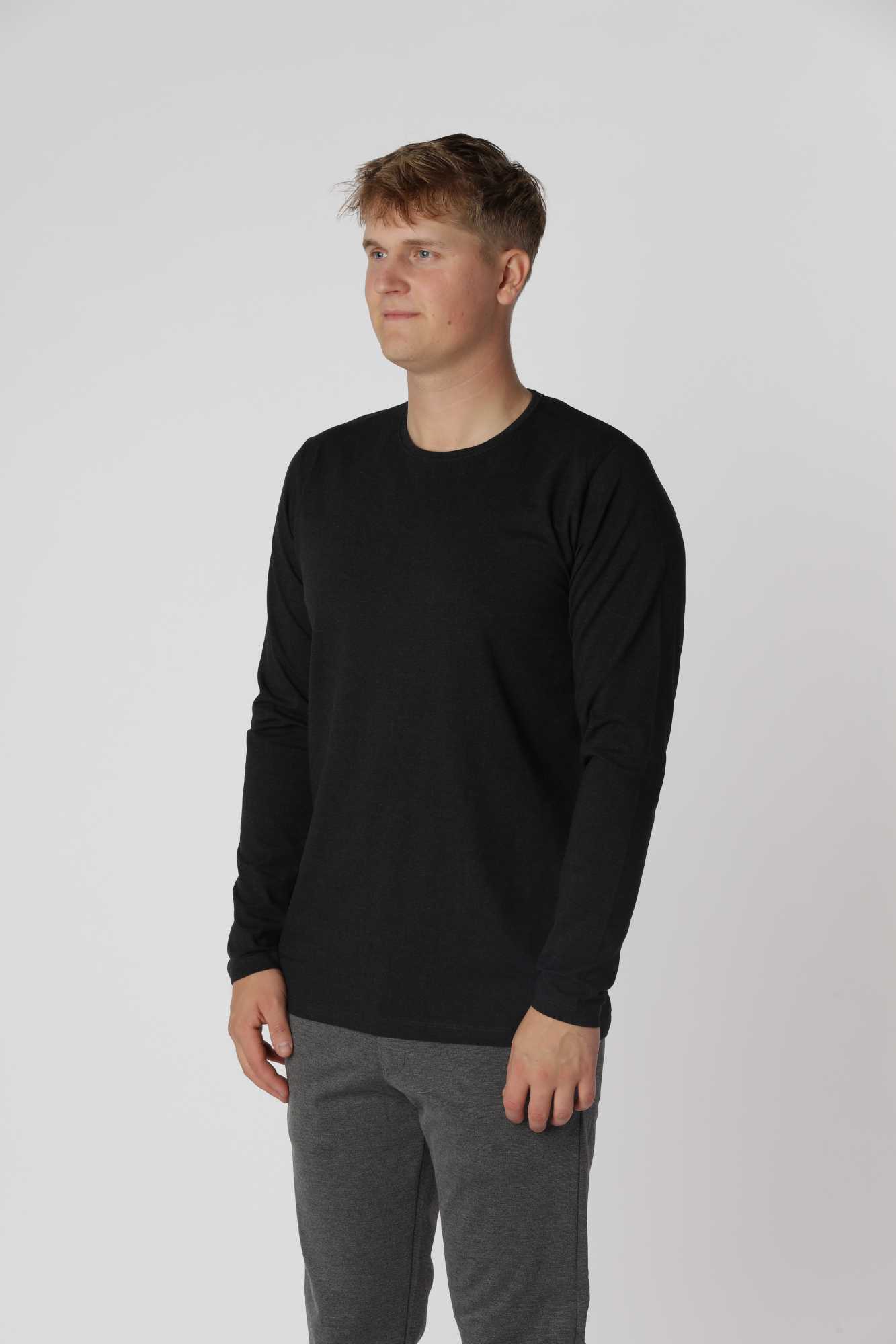 Tidløs Shape langærmet t-shirt i farven meleret sort med slidstærkt og formbevarende stof