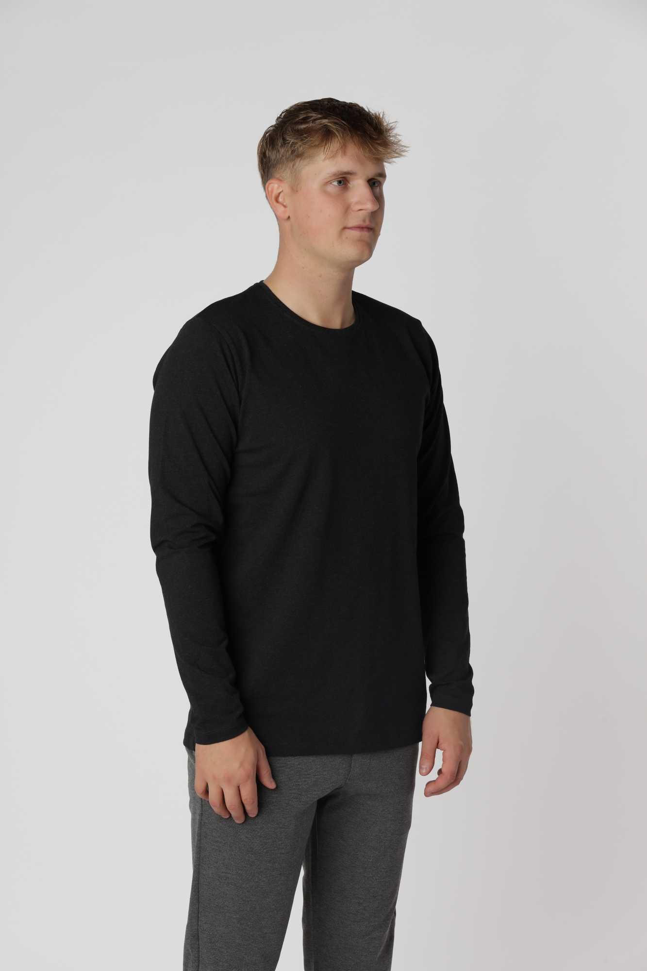 Shape langærmet t-shirt i farven meleret sort med moderne, meleret design og tætsiddende snit