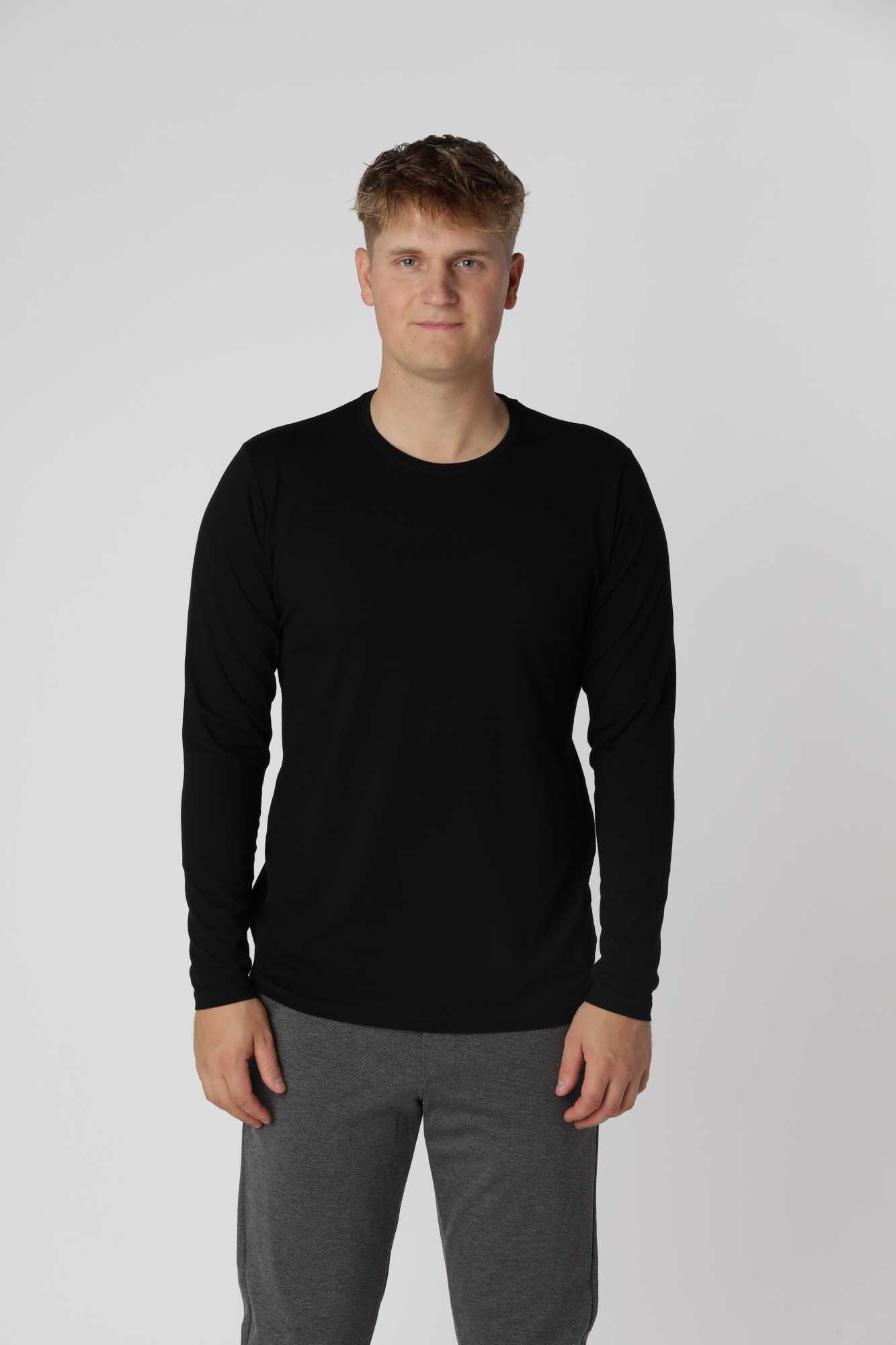 Sort shape langærmet t-shirt i økologisk kæmmet bomuld med tætsiddende fitted pasform