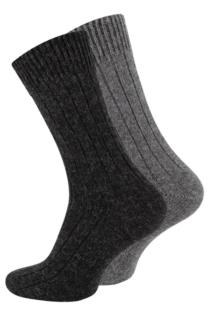 Alpackaullsockor i grå färger, finstickade, 2-pack