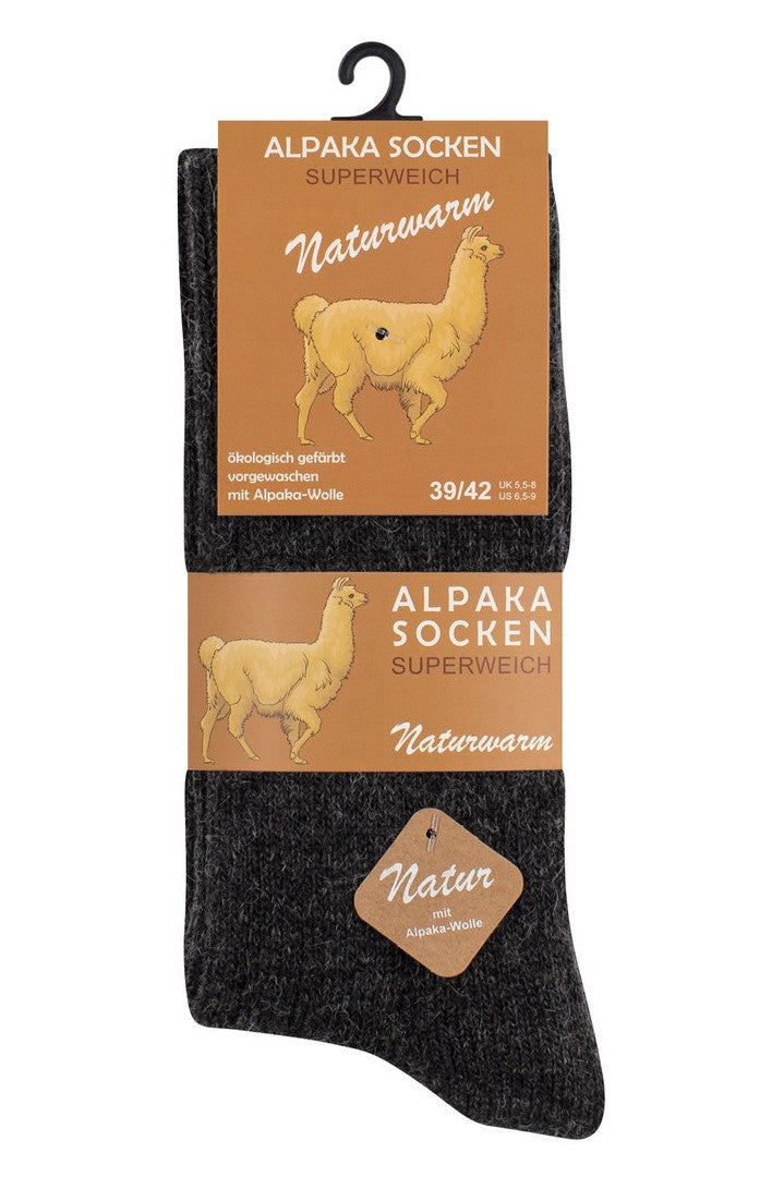 Alpackaullsockor i grå färger, finstickade, 2-pack